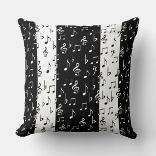 Oreiller décoratif à rayures musicales noir et bla
