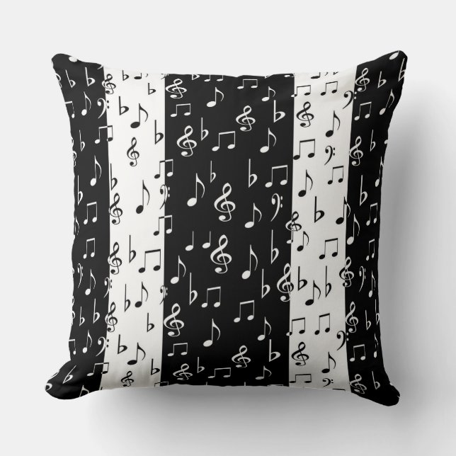 Oreiller décoratif à rayures musicales noir et bla (Recto)