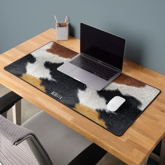 Oreiller décoratif à texture de cuir de vache marr (Bureau 2)