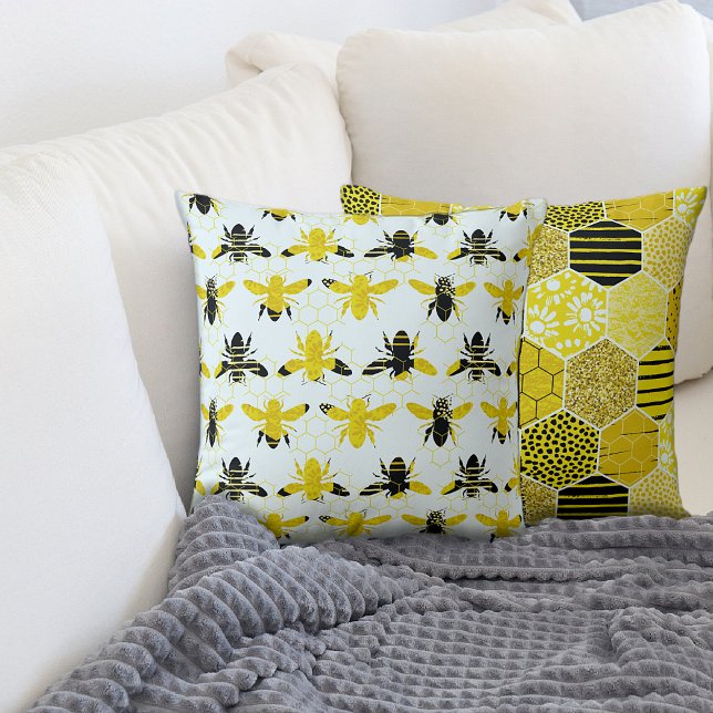 Oreiller décoratif abeille bourdon noir et jaune (Créateur téléchargé)