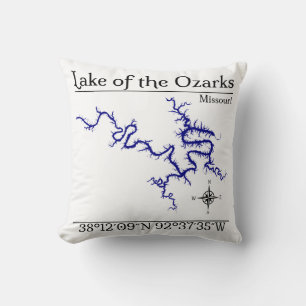 Oreiller décoratif avec carte du lac des Ozarks Mi