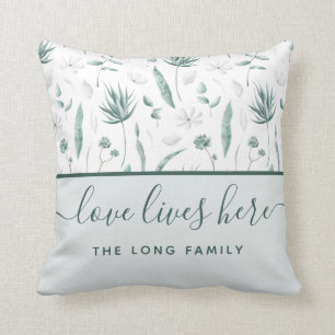 Oreiller décoratif avec nom 'L'amour vit ici'