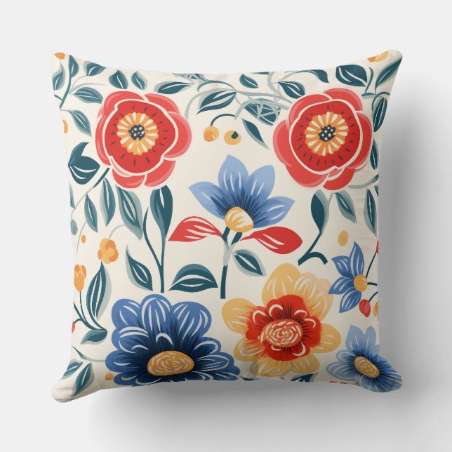 Oreiller décoratif avec un motif floral vibrant (Verso)