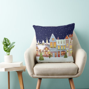 Oreiller décoratif avec une ville de Noël élégante
