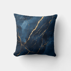 Oreiller décoratif bleu marine et marbre doré