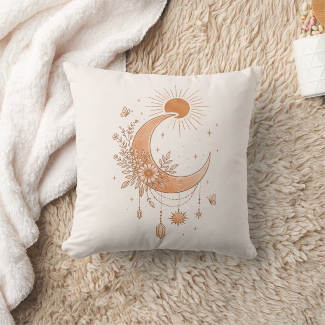 Oreiller décoratif Boho Soleil & Lune Floral (Couverture)