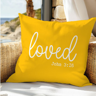 Oreiller décoratif citation d'amour jaune vif