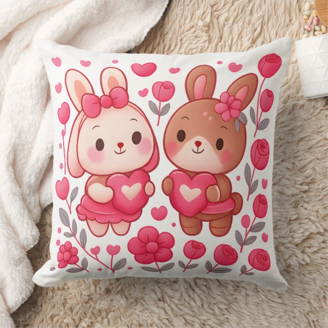 Oreiller décoratif Couple de lapins romantiques av (Couverture)
