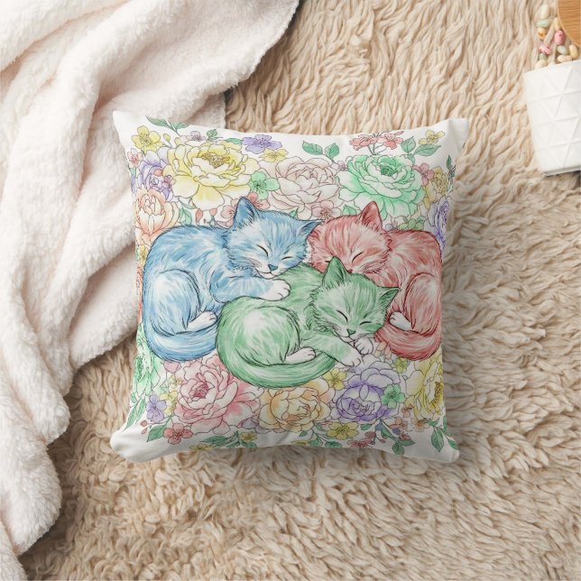 Oreiller décoratif de chatons pastel et de jardin  (Couverture)