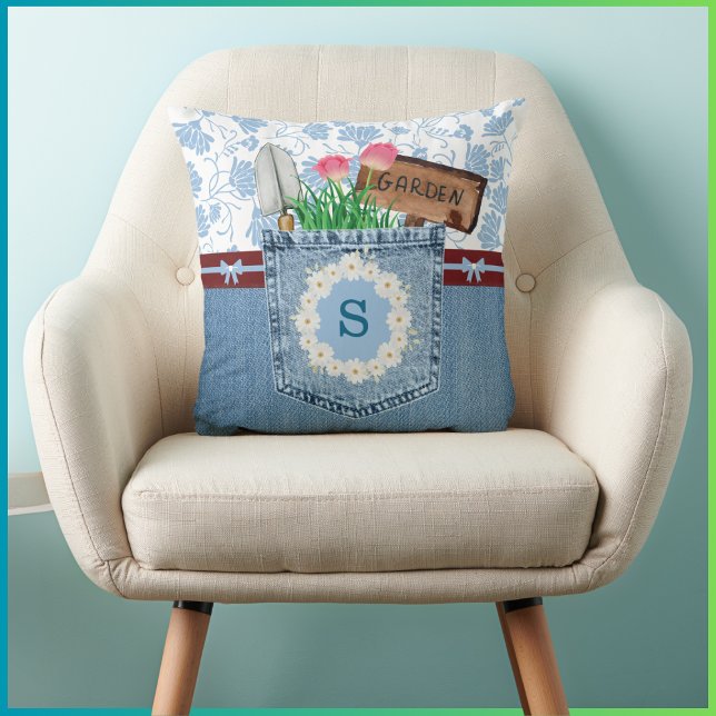 Oreiller décoratif de jardin à monogramme de print (Monogram Garden Spring Decorative Pillow)