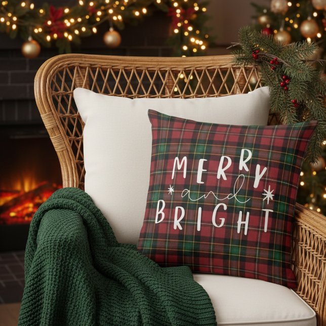 Oreiller décoratif de Noël à carreaux verts et rou (Green Red Plaid Christmas Decorative Throw Pillow)