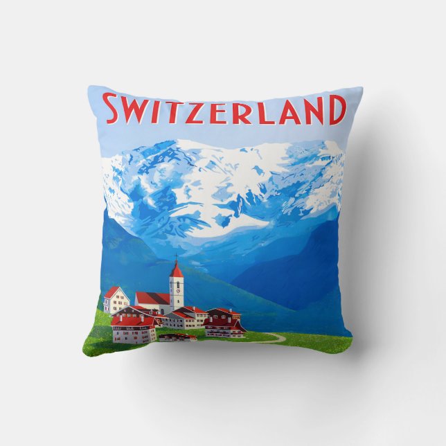 Oreiller décoratif de village alpin suisse (Verso)