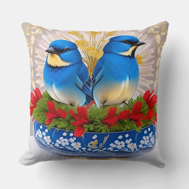 Oreiller décoratif Deux Oiseaux Fleurs Nature Déco (Recto)