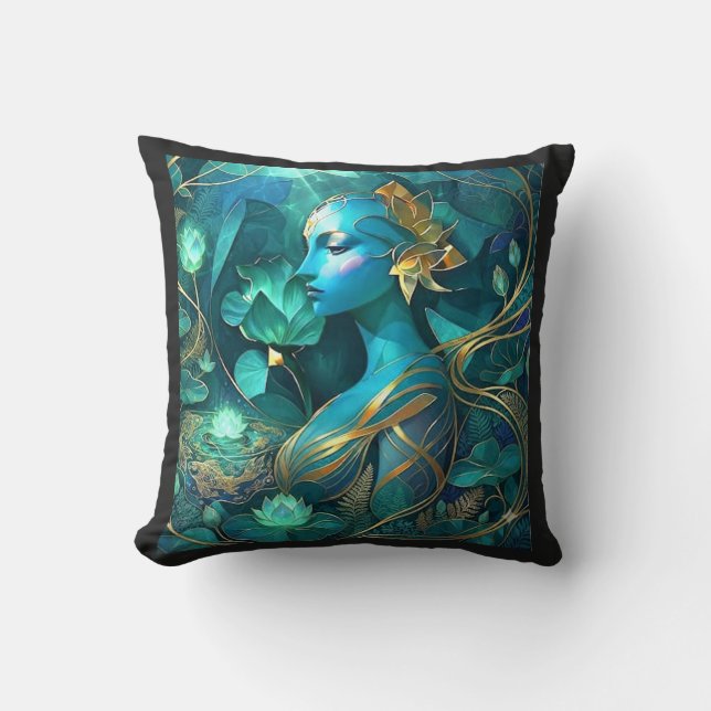 Oreiller décoratif divinité bleue mystique art fan (Recto)