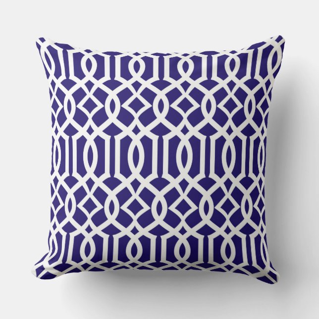 Oreiller décoratif en bleu marine et blanc à motif (Recto)