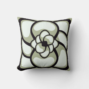 Oreiller décoratif, Fleur abstraite 3, Noir olive