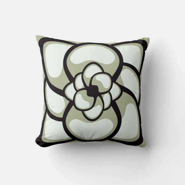 Oreiller décoratif, Fleur abstraite 3, Noir olive  (Recto)