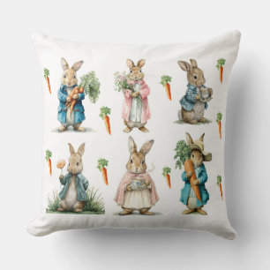 Oreiller décoratif fleurs de lapin de printemps