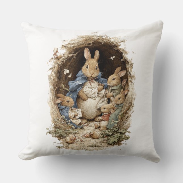 Oreiller décoratif fleurs de lapin de printemps (Recto)