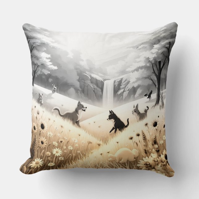 Oreiller décoratif fleurs jaune doré et eau qui co (Recto)