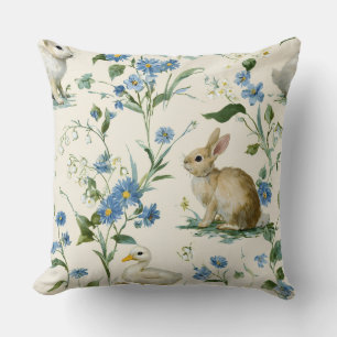Oreiller décoratif fleurs lapin canard de printemp