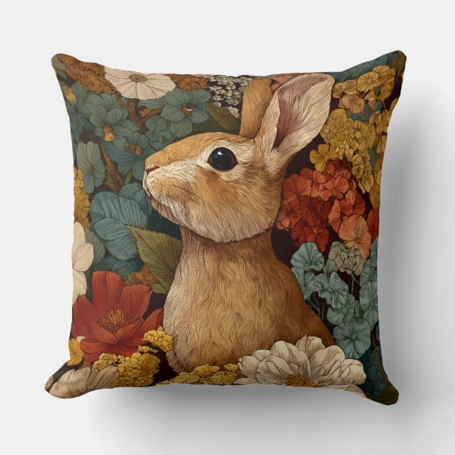 Oreiller décoratif fleurs lapin canard de printemp (Recto)