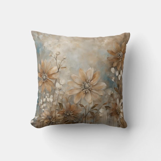 Oreiller décoratif floral de ferme bleu marron bei (Recto)
