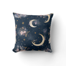 Oreiller décoratif floral Lune et Étoiles