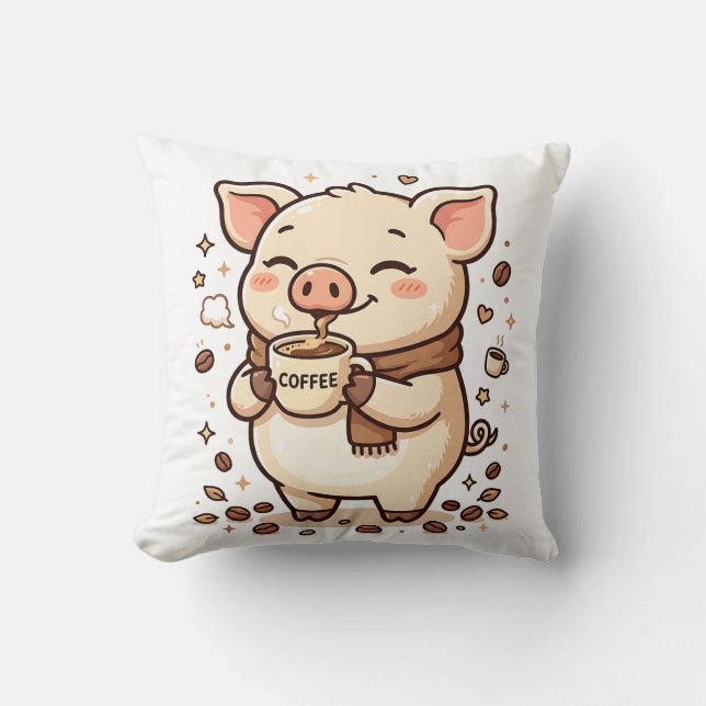 Oreiller décoratif Kawaii Coffee Pig (Recto)