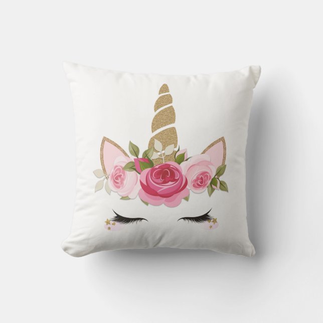 Oreiller décoratif licorne or floral tendance mign (Recto)