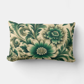 Oreiller décoratif lombaire à motif floral vert sa