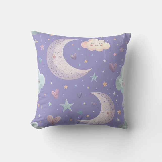 Oreiller décoratif Lune et Étoiles Violettes (Recto)