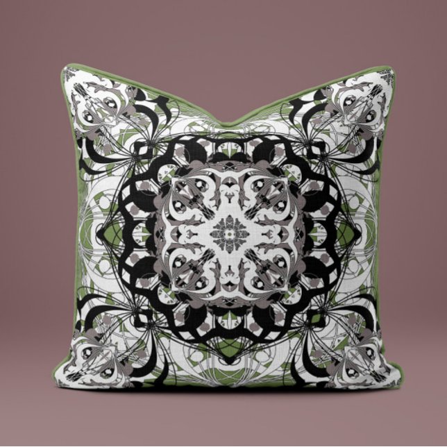 Oreiller décoratif Mandala orné en vert olive (Créateur téléchargé)
