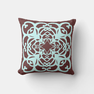 Oreiller décoratif marron et sarcelle
