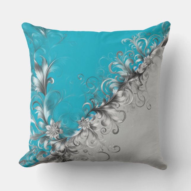 Oreiller Décoratif Moderne Gris et Turquoise Argen (Recto)
