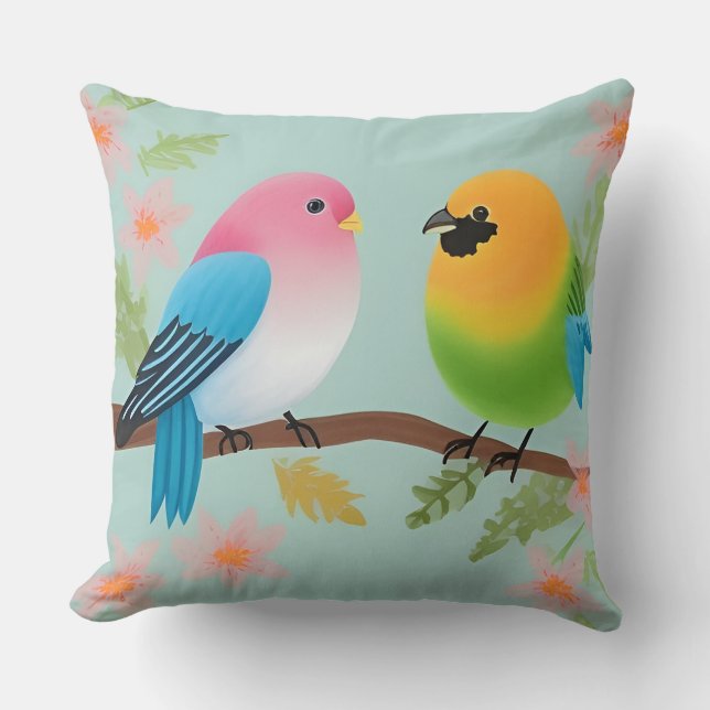 🌸 Oreiller Décoratif Oiseaux de Dessin Animé Déco (Recto)