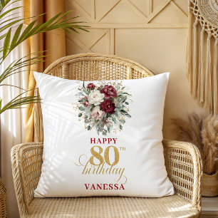 Oreiller décoratif pour 80e anniversaire Burgundy