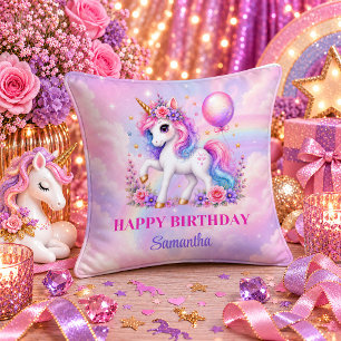 Oreiller décoratif pour fille avec licorne et vœux