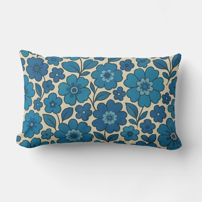 Oreiller décoratif rétro floral bleu (Recto)