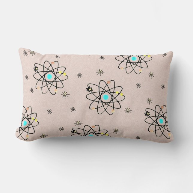 Oreiller décoratif rose à motif atomique des année (Recto)
