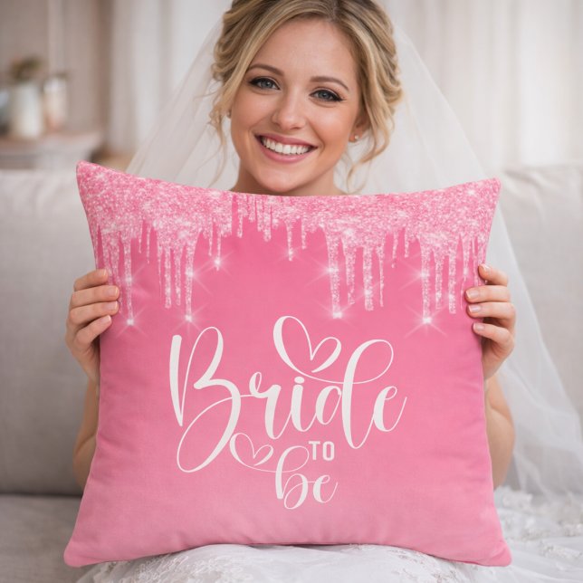 Oreiller Décoratif Rose Pailleté 'Future Mariée' (Créateur téléchargé)