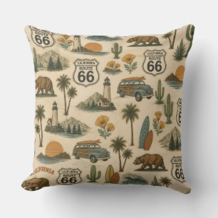 Oreiller décoratif vintage de la route côtière 66