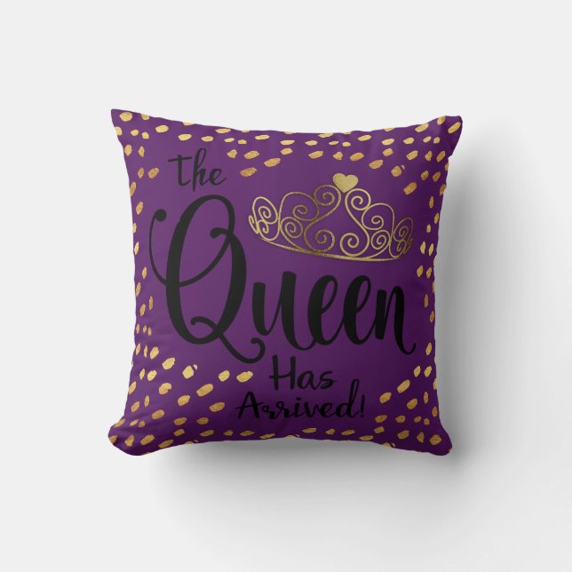 Oreiller décoratif Violet et Or Couronne de Reine (Recto)