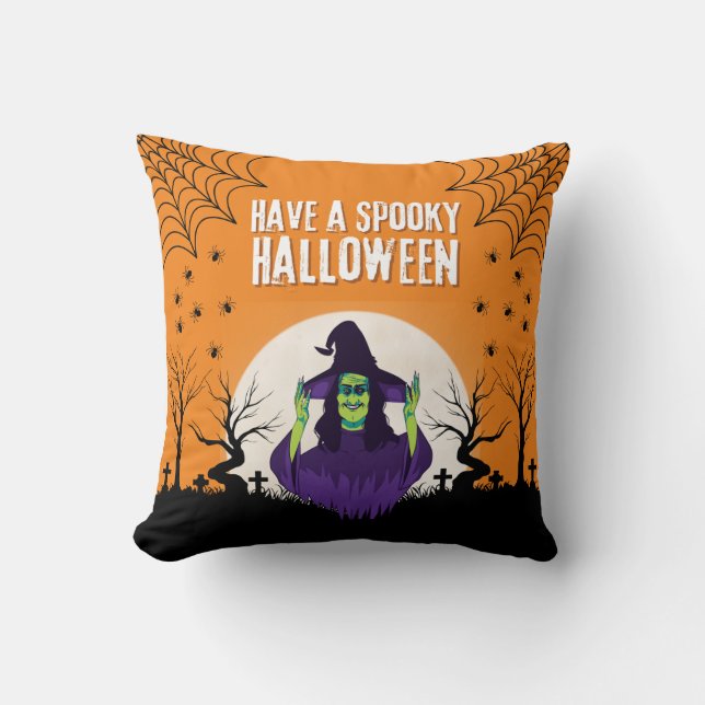 Oreiller d'Halloween Sorcière Squelettique (Recto)