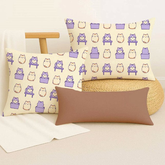 Oreiller doux et mignon chat rond lavande kawaii (Kawaii Lavender Chonky Cat Pastel Cute Throw Pillow)