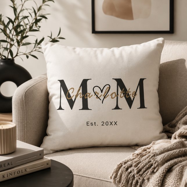 Oreiller élégant avec nom de maman et année d'étab (Créateur téléchargé)