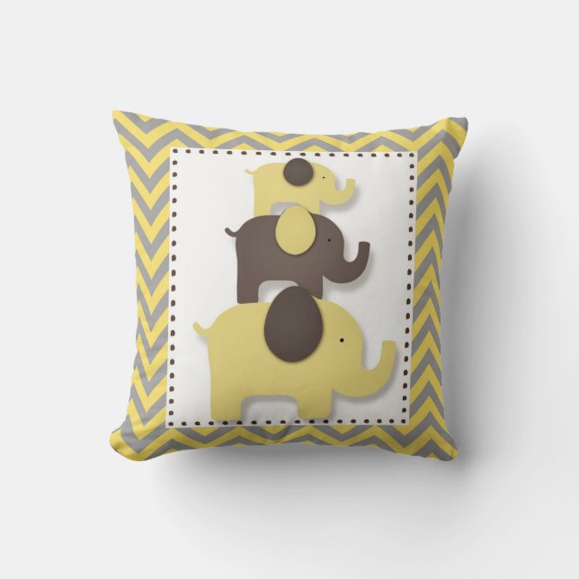 Oreiller éléphant à chevron jaune et gris (Recto)