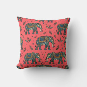Oreiller éléphant bohème rose corail