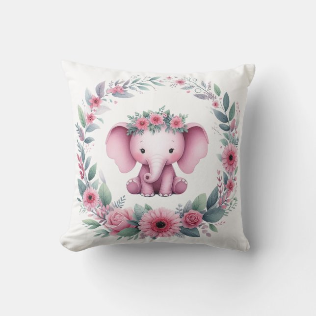 Oreiller Éléphant Mignon en Rose (Recto)