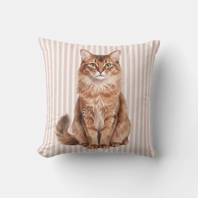 Oreiller en aquarelle de chat somali (Recto)